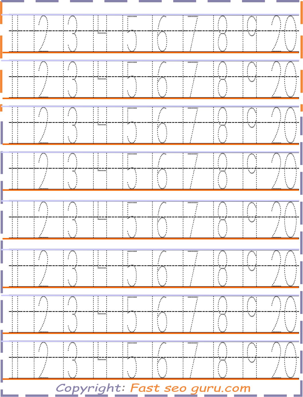 Number tracing 12-20 worksheets for kids